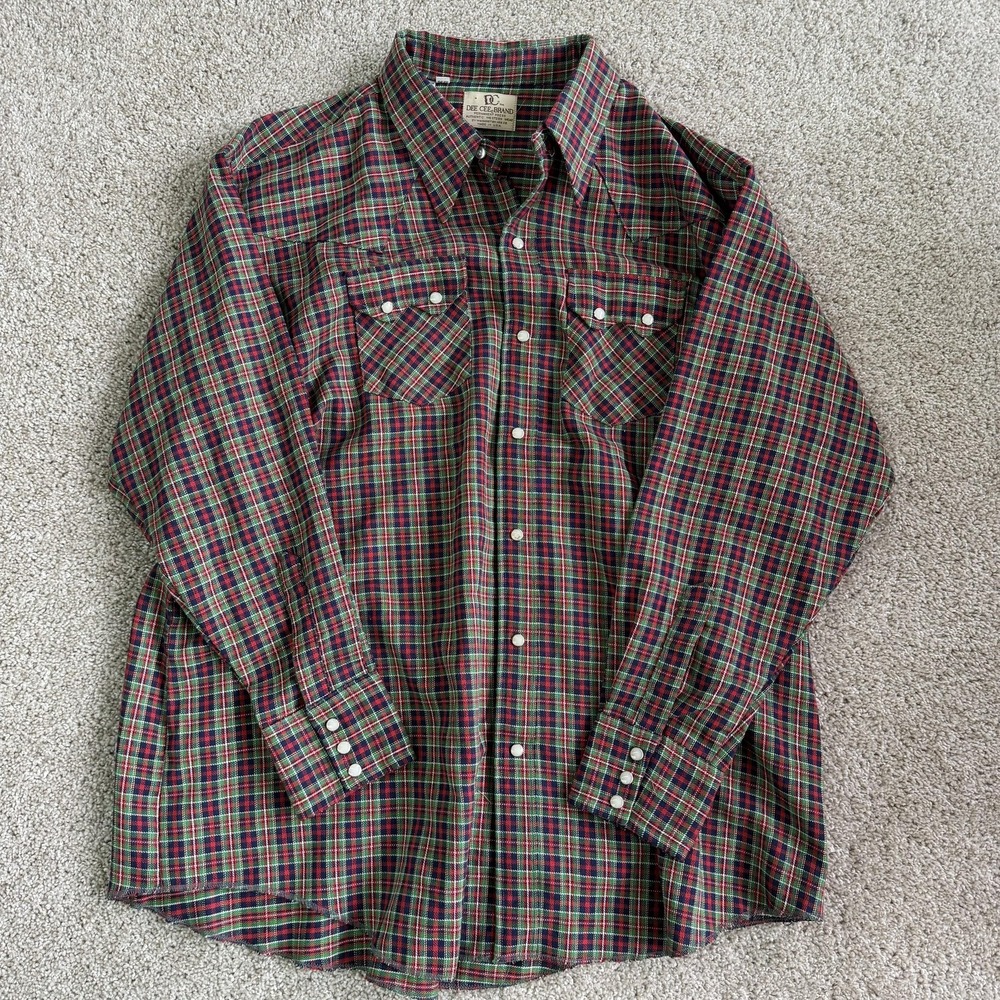Vintage Dee Cee Brand Shirt Mens 2XL Plaid Long Sleeve Western Snap Button Up